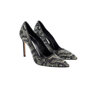 Manolo Blahnik BB Black Sawrovski Crystal Pointed Pumps Size 39